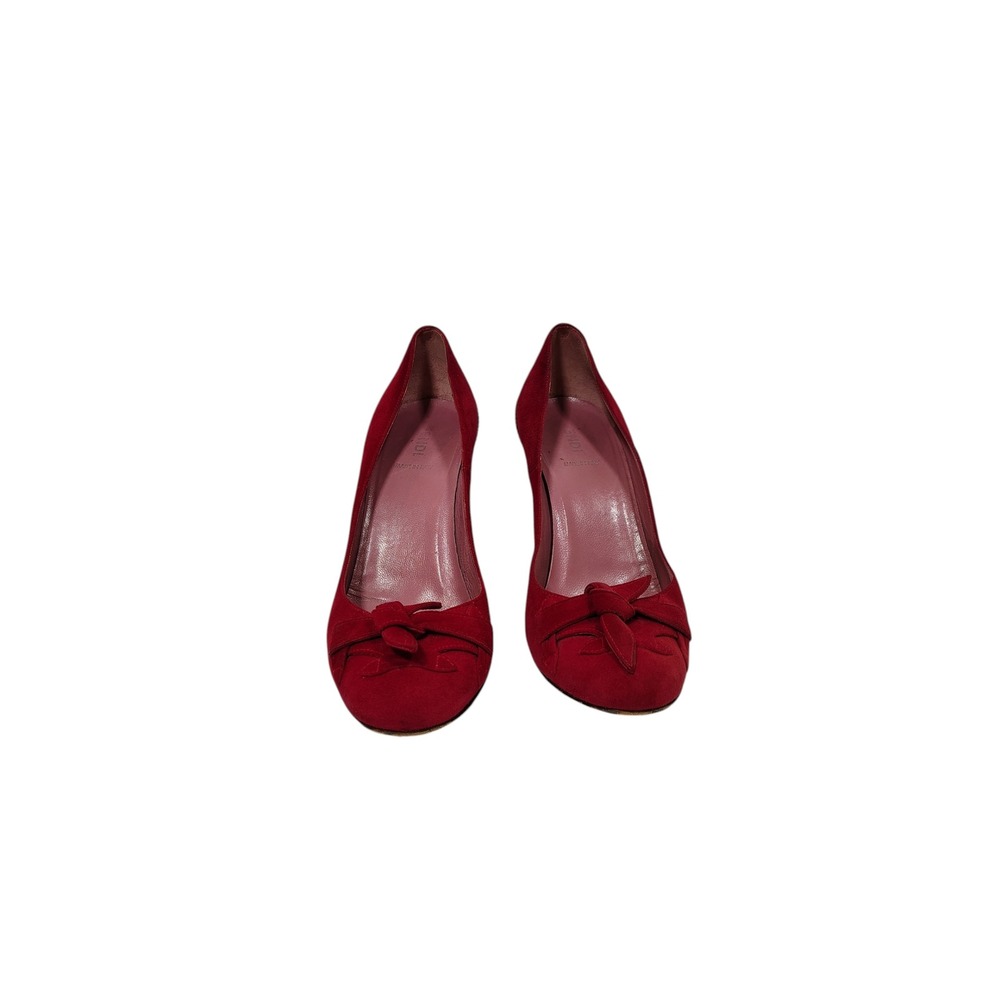 Fendi Red Suede Bow Stiletto Heels Pumps Made‎ in Italy Size 37.5